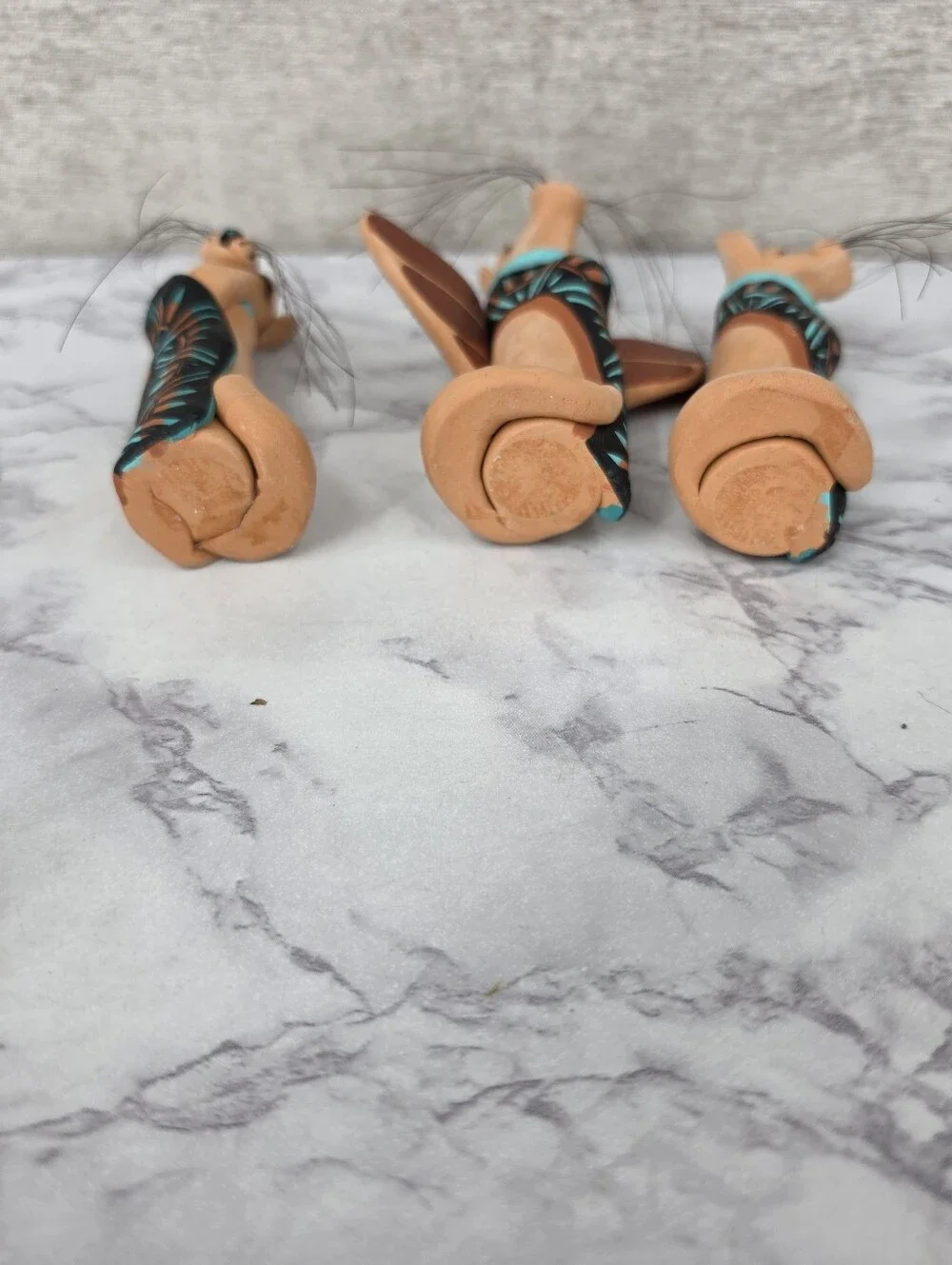 Native American Nativity Set Turquoise Brown Peublo Pottery Figurines Vintage